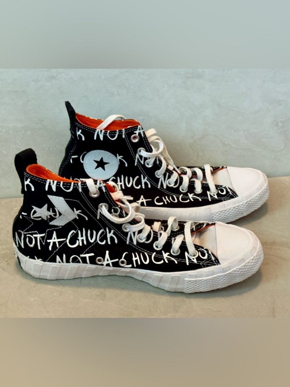 Converse Not A Chuck Black White Orange Text Graphic Canvas Size 9 Pre Owned